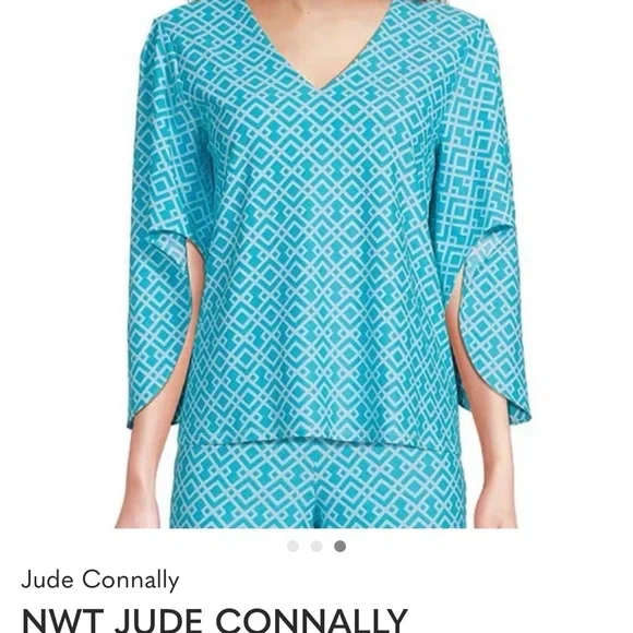 Jude Connally Turquoise Geometric Print Top - Picture 4 of 6